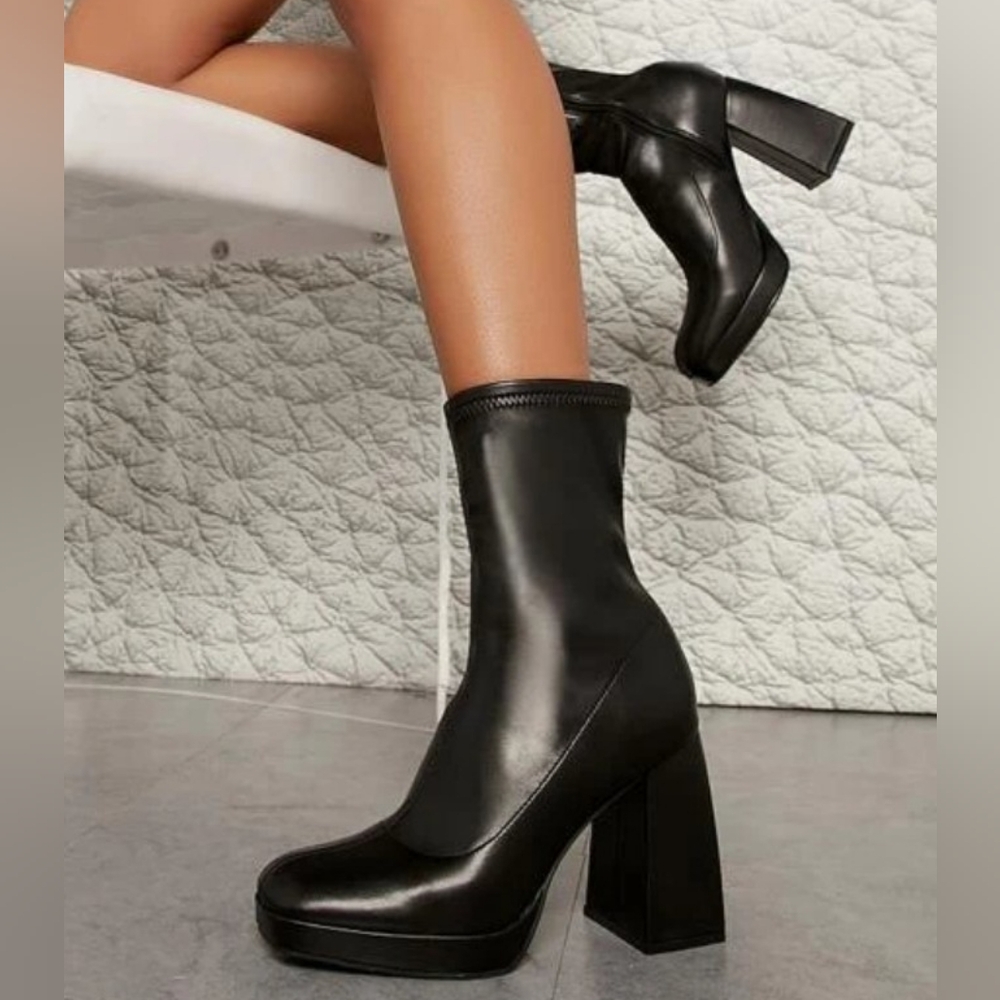 Shein Haute stretch PU above ancle block booties